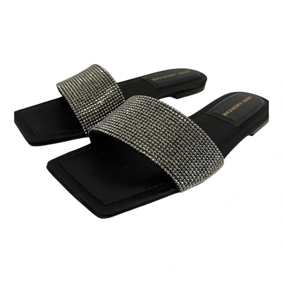Good American Crystal Crush Bonded Leather Sole Slide Sandal with Square Toe 🔥 - Picture 2 of 7